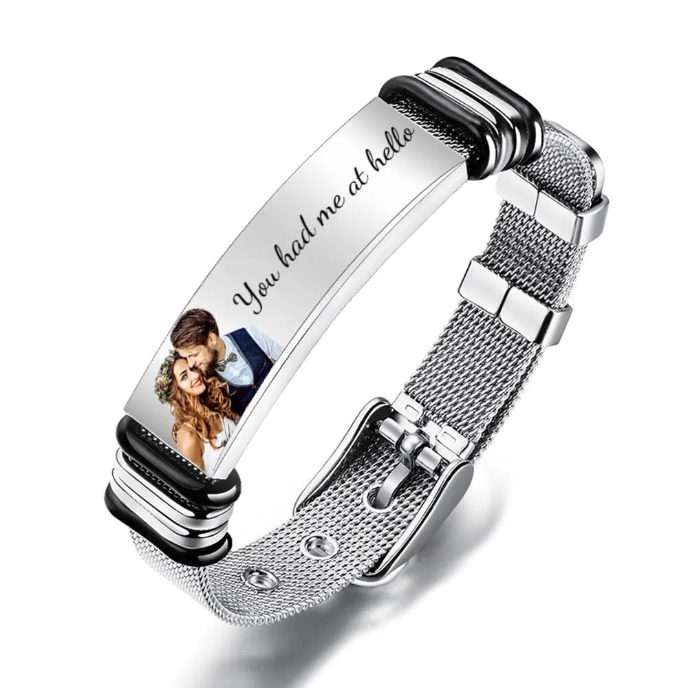 Personalized Photo and Engraved Stainless Steel Bracelet – Unique Wedding Day Gift