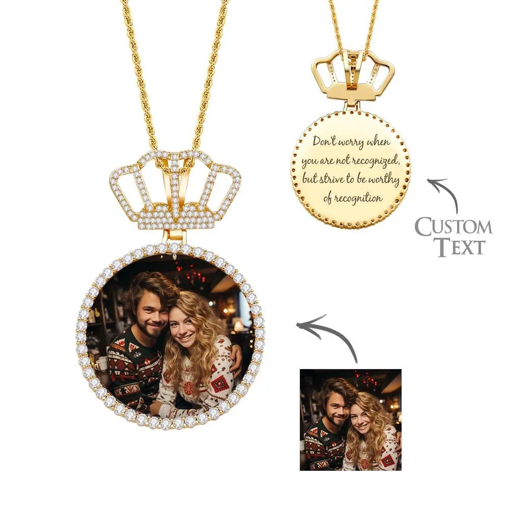 Royal Hip Hop Photo Necklace – Custom Crown King Pendant Jewelry Gift for Men