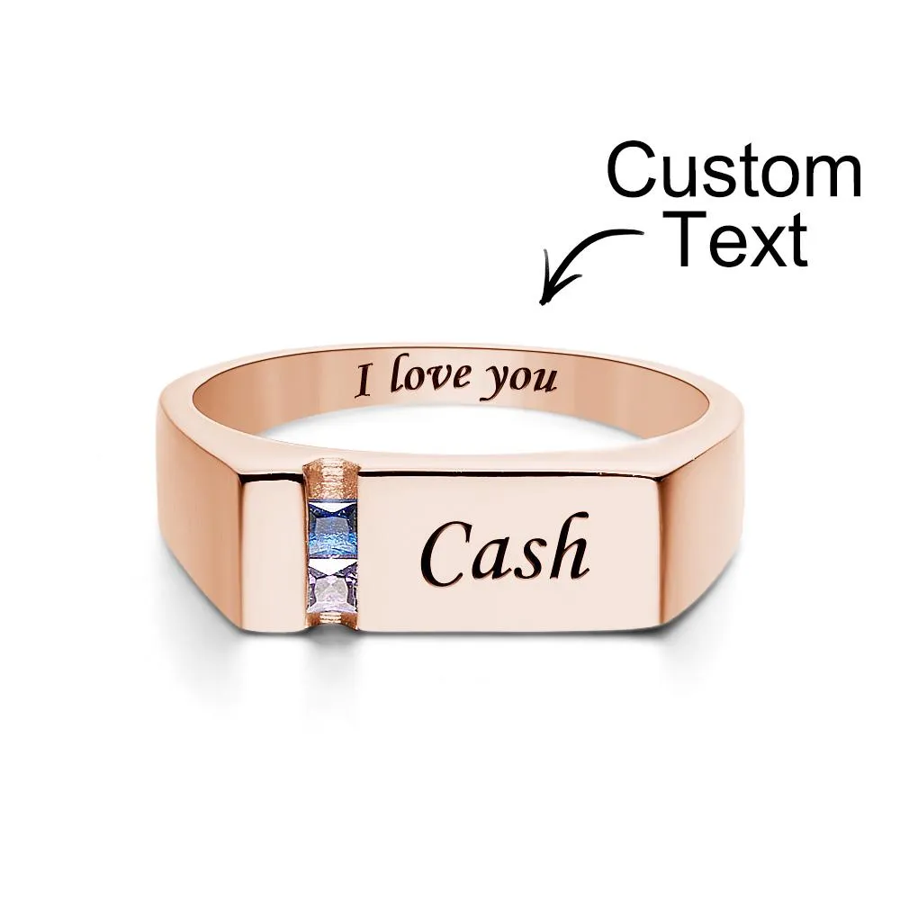Affordable Custom Text Birthstone Ring – Rose Gold Plated Alloy