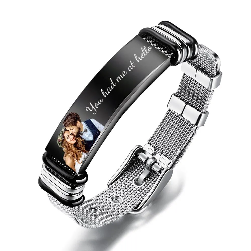 Personalized Photo and Engraved Stainless Steel Bracelet – Unique Wedding Day Gift