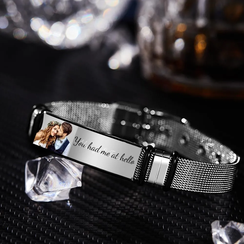 Personalized Photo and Engraved Stainless Steel Bracelet – Unique Wedding Day Gift