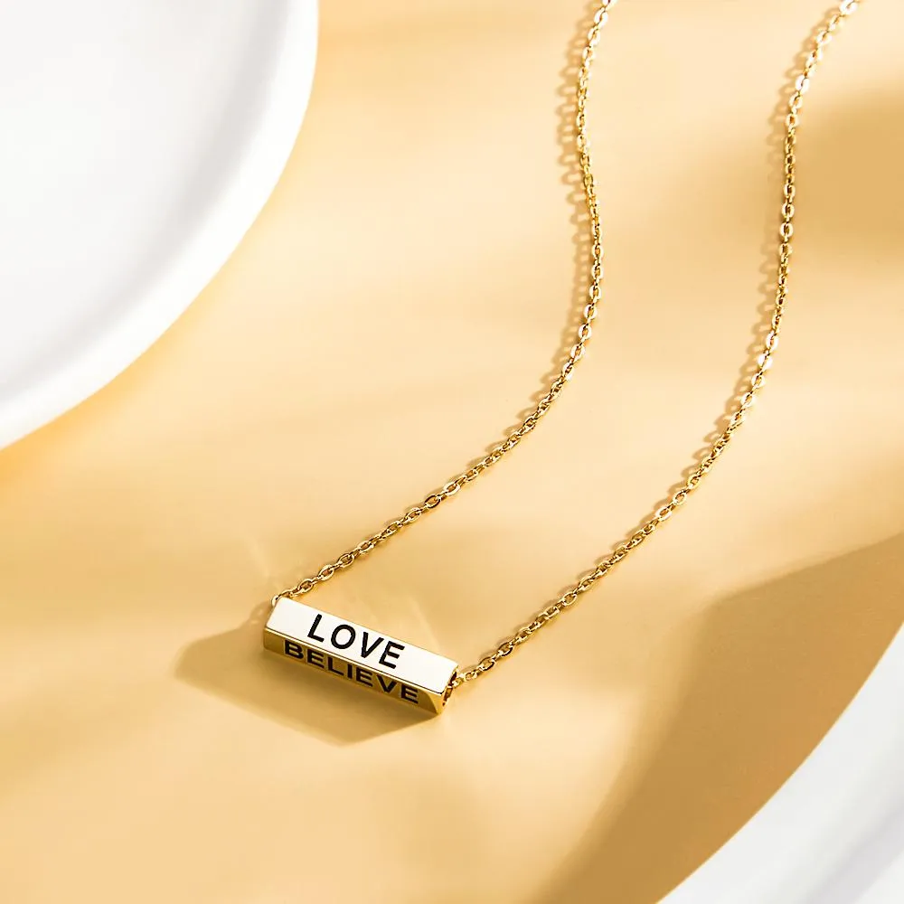 Elegant Custom Engraved Rectangular Necklace – Simple Four-Sided Lettering Fashion Gift